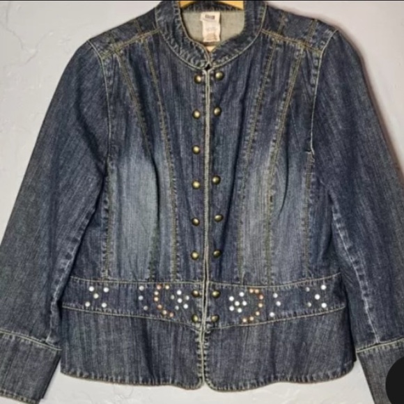 VTG Faded Glory Denim Studded Jacket Size 18W/20W Dark Wash Statement Piece - Picture 4 of 8